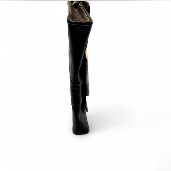 Black Croc-Embossed Belt with Silver Buckle Y2K - Picture 5 of 6